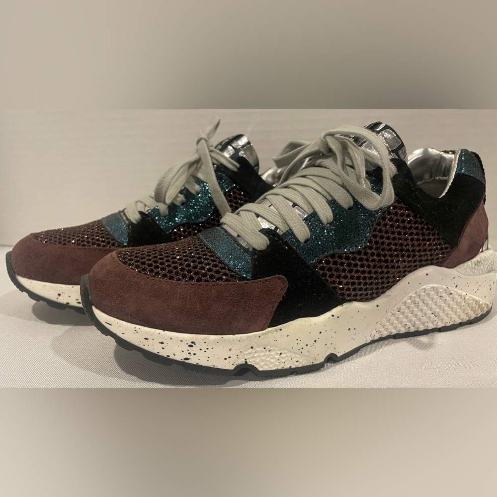 P448 ✨ Metallic Alex Mixed Leather Lace Up Sneakers Women’s Size 6-6.6(36)